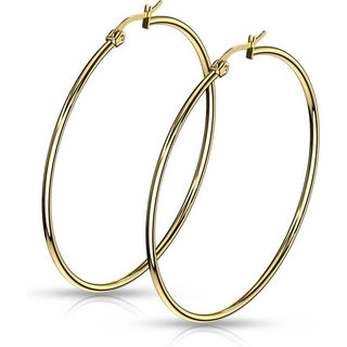 Hoop Earring 316L Gold IP Round Hoop Earrings 1 Pair