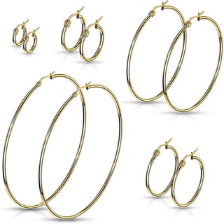 Hoop Earring 316L Gold IP Round Hoop Earrings 1 Pair
