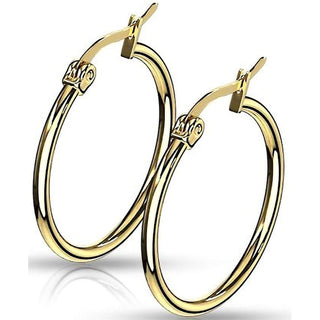Hoop Earring 316L Gold IP Round Hoop Earrings 1 Pair