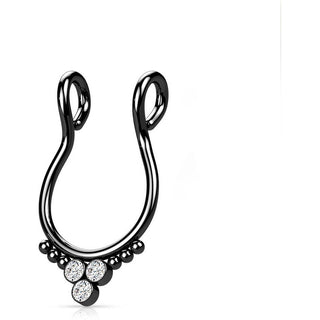 Fake Nose Piercing Septum Triangle 3 Zirconia Flat Bendable