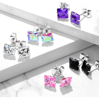 Ohrstecker Quadrat Zirkonia Silber