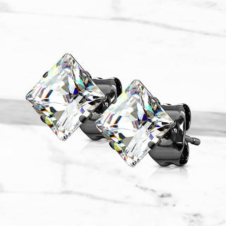 Ohrstecker Quadrat Zirkonia Schwarz PVD