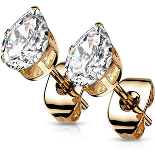 Stud Earring 316L Teardrop Cubic Zirconia Stud Earring 1 Pair