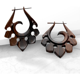 Earring Earring Organic Hand Carved Sono Wood Tribal Ornament Stirrup Hanger 1 Pair