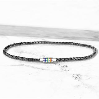 Halskette Schwarz geflochten Regenbogen Streifen