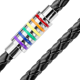 Halskette Schwarz geflochten Regenbogen Streifen