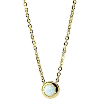Necklace 316L Pendant with Chain IP Plated Bezeled White Opal Set
