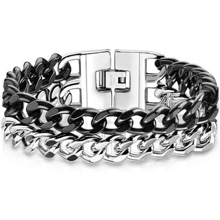 Armband Doppelkette Schwarz Silber
