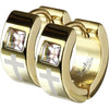 Earring 316L IP Earrings Laser Etched Cross Single Square Gem 1 Pair Clicker