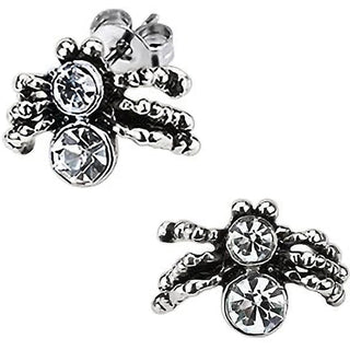 Stud Earring 316L Stud Earring Double Cubic Zirconia Spider 1 Pair