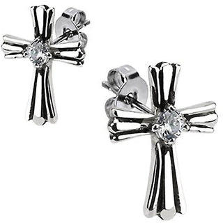 Stud Earring 316L Stud Earring Royal Cross Clear Cubic Zirconia Center 1 Pair