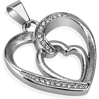 Pendant 316L Hollow Loop of Hearts Multi Cubic Zirconia Paved Pendant
