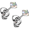 Titanium Stud Earring Titan Earring Studs Press Cut Martini Setting Cubic Zirconia 1 Pair