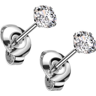 Titanium Stud Earring Titan Earring Studs Press Cut Martini Setting Cubic Zirconia 1 Pair