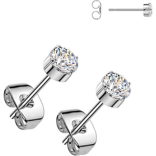 Titanium Stud Earring Titan Earring Studs Prong Setting Cubic Zirconia 1 Pair