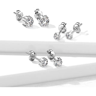Titanium Stud Earring Titan Earring Studs Prong Setting Cubic Zirconia 1 Pair