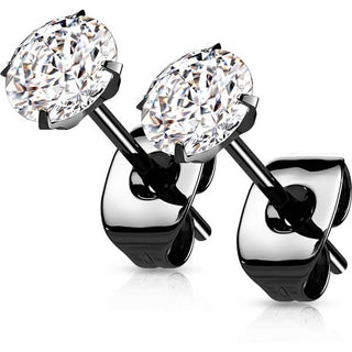 Titanium Stud Earring Titan Earring Studs Prong Setting Round Cubic Zirconia 1 Pair