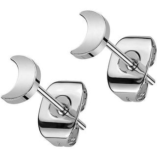 Titanium Stud Earring Titan Earring Stud Flat Crescent Moon Shaped Top 1 Pair