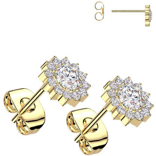 Titanium Stud Earring flower zirconia