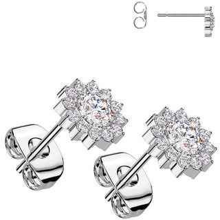 Titanium Stud Earring flower zirconia