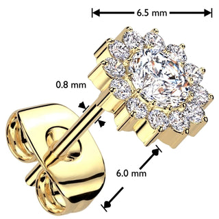 Titanium Stud Earring flower zirconia