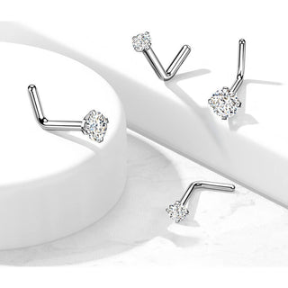 Titanium Nose L-Shape Zirconia Round Silver