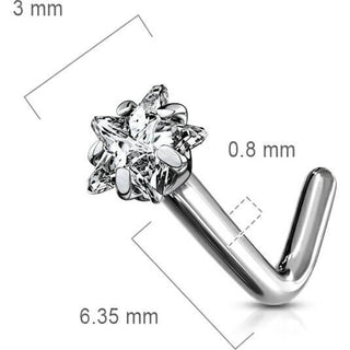 Titanium Nose L-Shape Star Zirconia Silver