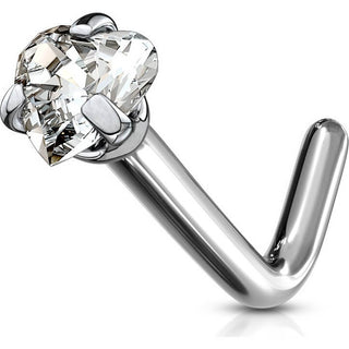 Titanium Nose L-Shape Heart Zirconia Silver