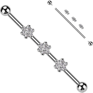 Titanium Industrial Barbell 3 Flower attachments Zirconia Internally Threaded