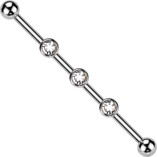 Titan Industrial Barbell 3 Zirkonia Opal Natursteine Zargenfassung Innengewinde