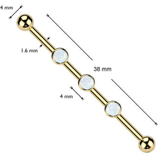 Titan Industrial Barbell 3 Zirkonia Opal Natursteine Zargenfassung Innengewinde