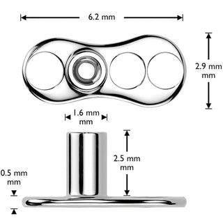 Titanium Dermal Anchor 2.5mm rise zirconia prong setting Internally Threaded