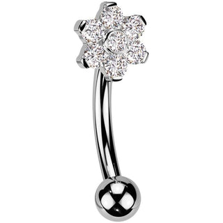 Titanium Curved Barbell flower zirconia Internally Threaded