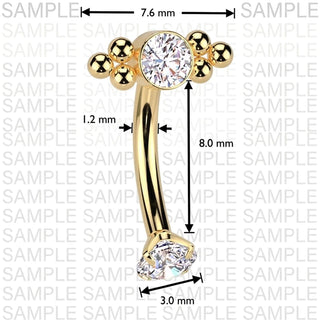Titanium Belly Button Piercing zirconia balls cluster Internally Threaded