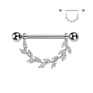 Titanium Nipple Piercing leafs zirconia Internally Threaded
