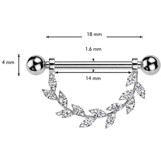 Titanium Nipple Piercing leafs zirconia Internally Threaded