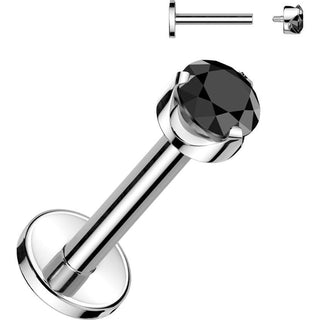 Titanium Labret round zirconia prong setting Internally Threaded