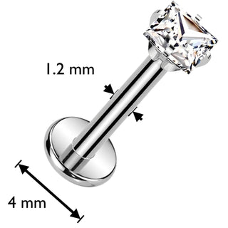 Titanium Labret Square zirconia Prong Setting Internally Threaded