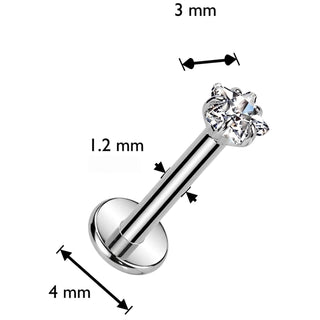 Titanium Labret star zirconia prong setting Internally Threaded