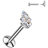 Titanium Labret teardrop zirconia prong setting Internally Threaded