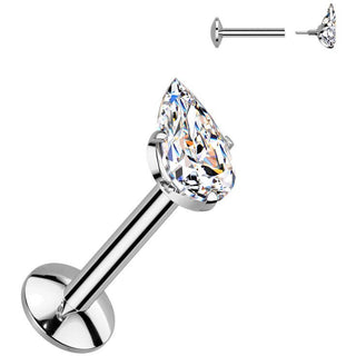 Titanium Labret teardrop zirconia prong setting Internally Threaded