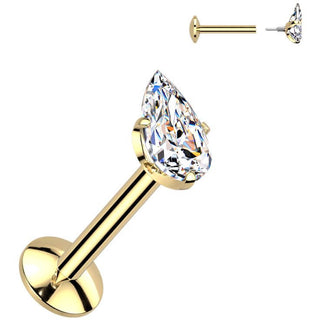 Titanium Labret teardrop zirconia prong setting Internally Threaded