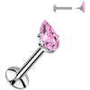 Titanium Labret teardrop zirconia prong setting Internally Threaded