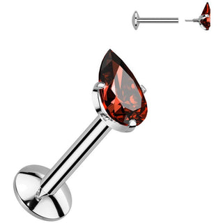 Titanium Labret teardrop zirconia prong setting Internally Threaded