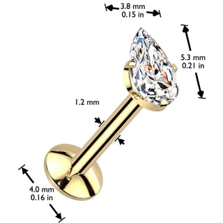 Titanium Labret teardrop zirconia prong setting Internally Threaded