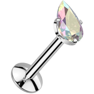 Titanium Labret teardrop zirconia prong setting Internally Threaded