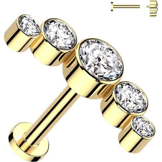 Titanium Labret 5 Zirconia Flat Silver Internally Threaded