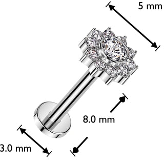 Titanium Labret flower zirconia Internally Threaded
