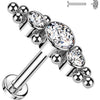 Titanium Labret 3 Zirconia Flat Silver Internally Threaded