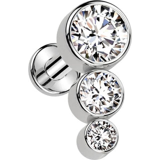 Titanium Labret 3 Zirconia Flat Silver Internally Threaded